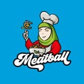 Cute hijab girl bring delicious meatball logo template