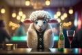 Cute and Hilarious Woolen Sheep Serving as a Bartender in a Bar