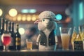 Cute and Hilarious Woolen Sheep Serving as a Bartender in a Bar