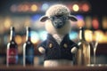 Cute and Hilarious Woolen Sheep Serving as a Bartender in a Bar