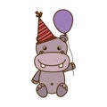 Cute hippo with balloon helium