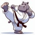 Cute Hippo Black Belt in Karate Royalty Free Stock Photo