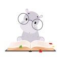 Cute Hippo Character in Glasses Sitting and Reading Book Vector Illustration Royalty Free Stock Photo