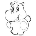 Cute hippo character, sketch, coloring, isolated object on white background, vector illustration Royalty Free Stock Photo