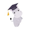 Cute Hippo Character Standing in Graduation Hat Vector Illustration Royalty Free Stock Photo