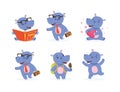 Cute Hippo Character with Stocky Body Engaged in Different Activity Vector Set Royalty Free Stock Photo