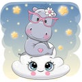 Cute Hippo a on the Cloud Royalty Free Stock Photo