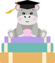 Cute hippo with graduation cap sitting on top of books Royalty Free Stock Photo