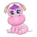 Cute hippo listening music with headphone. Cute animal cartoon illustration Royalty Free Stock Photo