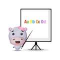 Cute hippo mascot explains the alphabet