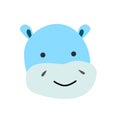 cute hippo portrait, animal head with face in blue