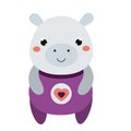 Cute hippo in purple jumpsuit. Cartoon kawaii animal character. Vector illustration for kids and babies fashion Royalty Free Stock Photo