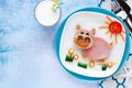 Cute hippo shaped ham sandwich for kids breakfast or lunch