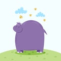 Cute hippo standing with smile. Funny happy hippopotamus. Colored flat vector illustration. Royalty Free Stock Photo