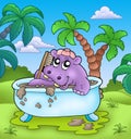 Cute hippo taking mud bath Royalty Free Stock Photo