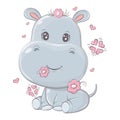 Cute hippo vector illustration. Cute little illustration of hippopotamus for kids, baby book, fairy tales, baby shower Royalty Free Stock Photo