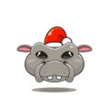 cute hippo wearing christmas hat, cute animal head wearing santa hat, cartoon character in kawaii and glossy style