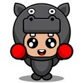 Cute boxing hippopotamus mascot costume