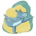 Cute hippopotamus animals of Africa in yoga and meditation pose. Digital illustration, hand-drawn by isolates