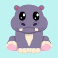 Cute hippopotamus cartoon chibi style