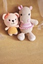 Cute hippopotamus crochet and woolen bear crochet in vintage background Toy for kids Hippo knitting Handmade Hippie soft toy Cute