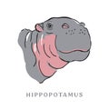 Cute hippopotamus illustration, African animal vector on white background