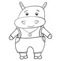 Hippopotamus in a fashionable jeans suit. Vector illustration for children