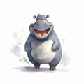 Cute Hippopotamus Watercolor Illustration - Fantasy Animal Art