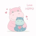 Cute hippos graphic love each other