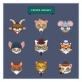 Cute hipster animals set