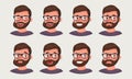 Cute hipster businessman showing different emotions. Vector illustration in cartoon style