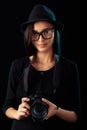 Cute hipster girl with digital camera Royalty Free Stock Photo