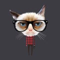 Cute hipster grumpy cat, concept. Vector image