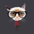 Cute hipster grumpy cat, concept. Vector image Royalty Free Stock Photo