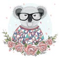 Cute hipster koala with glasses
