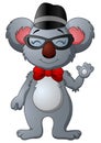 Cute hipster koala with glasses and hat