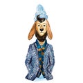 Cute hipster lama with beard in scarf, jacket and hat