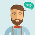 Cute hipster man with bowtie and beard, flat design illustration