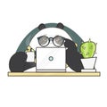 Cute hipster panda character at work. Vector illustration