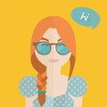 Cute hipster woman with braid, glasses and dress, flat design illustration