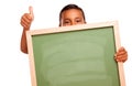 Cute Hispanic Boy Holding Blank Chalkboard