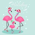 Cute holiday card with flamingo family. Royalty Free Stock Photo