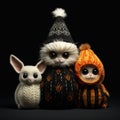 Cute halloween themed animals on a knitted Generative AI