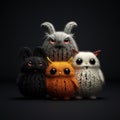 Cute halloween themed animals on a knitted Generative AI