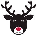 Cute holiday reindeer head with red nose and cheerful expression Royalty Free Stock Photo
