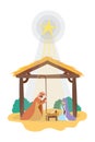 Cute holy family in stable manger characters