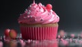 Cute homemade cupcake with pink icing and chocolate decoration generated by AI Royalty Free Stock Photo