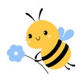 Cute Honey Bee Carrying Flower, Lovely Flying Insect Character Cartoon Vector Illustration Royalty Free Stock Photo