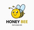 Cute honey bee emblem. Funny healing honey logo. Design for print, emblem, t-shirt, party decoration, sticker, logotype