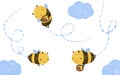 Cute Honey Bee with flight lines and clouds